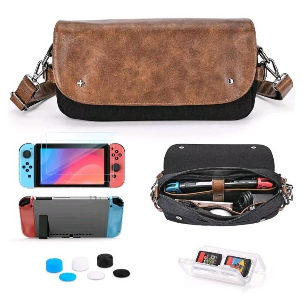 Younik Switch Case for Switch Portable Carrying Case 14 in 1. Brown Black